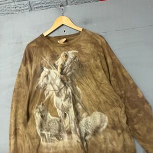 The Mountain Mens XL Brown Tie Dye Native‎ American Warrior Wolf Long Sleeve S